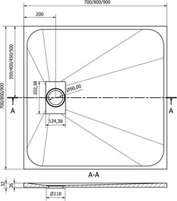 Mexen Hugo квадратен поддушов таван SMC 90 x 90 см, бял - 42109090
