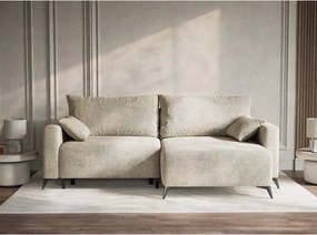 Бежов шенилов сгъваем/с място за съхранение ъглов диван (десен ъгъл) Leon – Maison de Rêve