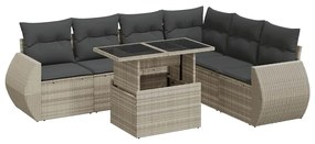 3326653 vidaXL Градински комплект с възглавници, 7 части, светлосив полиратан