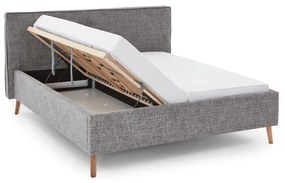Сиво тапицирано двойно легло с място за съхранение с включена подматрачна рамка 180x200 cm Riva – Meise Möbel
