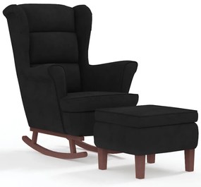 3121236 vidaXL Люлеещ се стол с облегалка, черен кадифе и масивно дърво