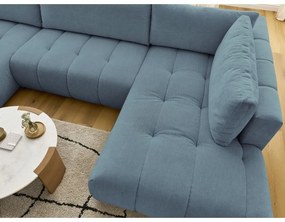 Син сгъваем/с място за съхранение ъглов диван (десен ъгъл/U форма) Fuji – Bobochic Paris