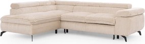 Бежов ъглов диван от рипсено кадифе (ляв ъгъл L форма) Marbeya – Ropez