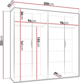 Гардероб Малага четирикрилен-Черен