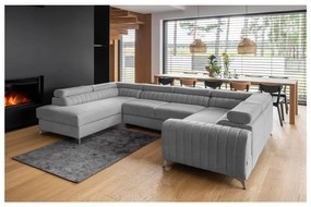 Светлосив сгъваем/с място за съхранение ъглов диван (ляв ъгъл/U форма) Louis – ELTAP