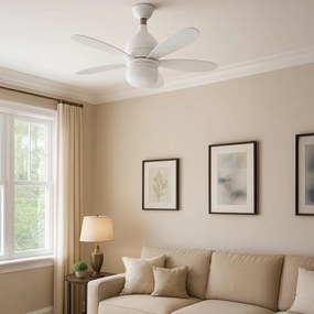 Вентилатор за таван Kumtel KTF-201, 12W, 6500K/3500K, E27, LED, 3 режима, 4 скорости, Дистанционно управление, Бял