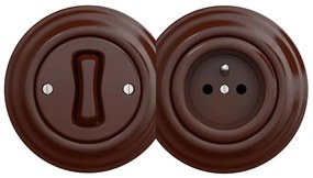 Kliklap - Ретро еднополюсен ключ № 1 и 230V розетка с кафява рамка