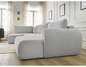 Светлосив разтегателен ъглов диван от рипсено кадифе (десен ъгъл/"U" форма) Lucien – Bobochic Paris