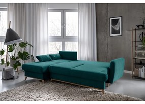 Тюркоазен разтегателен/с място за съхранение ъглов диван (ляв ъгъл) Scandic Lagom – Miuform