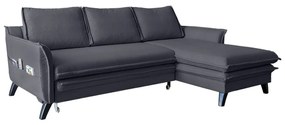 Антрацитен ъглов разтегателен диван , десен ъгъл Charming Charlie - Miuform