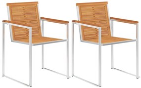 46495 vidaXL Градински столове 2 бр акация масив и неръждаема стомана