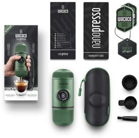 Преносима еспресо машина Wacaco Nanopresso Moss Green, 18bar, 80 мл, За мляно кафе, Без необходимост от зареждане и батерии, Калъфче, Зелен