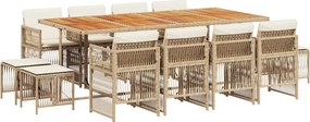 3210988 vidaXL Градински комплект с възглавници, 13 части, бежов полиратан