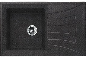 Кухненска мивка ICGS 8104 BLACK, мивка с плот, със сифон, 78x50см