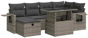 3327860 vidaXL Градински диван с възглавници, 7 части, полиратан, сив