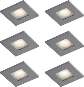 Комплект от 6 модерни вградени спота Gunmetal Square IP44 - Qure