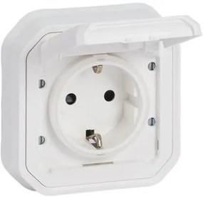 Legrand Контакт шуко 16А с детска защита и винт. клеми моноблок за скрит монтаж със скоби цвят Бял IP55 Plexo New  - 069868L