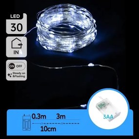 Aigostar - LED верига 30xLED/3xAA 3,3 m студено бяло