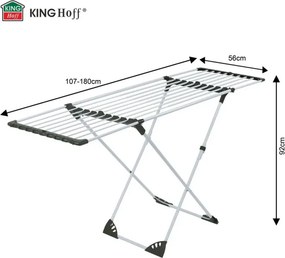Сгъваем сушилник за дрехи Kinghoff KH 2042, 20 м, До 20 кг, Регулируема дължина, Противоплъзгащи накрайници, Бял/черен