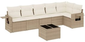 3252535 vidaXL Градински диван с възглавници, 7 части, бежов полиратан