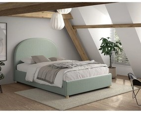 Зелено тапицирано двойно легло с място за съхранение с включена подматрачна рамка 140x200 cm Moon – Vipack