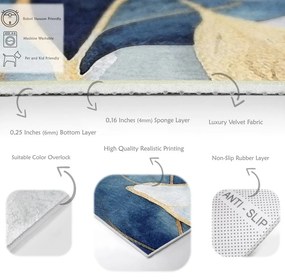 Синьо-златист килим подходящ за пране 120x180 cm Golden Leaves – Mila Home