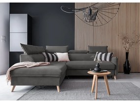 Тъмносив ъглов разтегателен диван от кадифе (ляв ъгъл) Sweet Harmony - Miuform