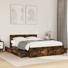 3295594 vidaXL Рамка за легло с табла, опушен дъб, 140x190 см, инженерно дърво