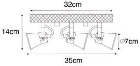 Рустикална прожекторна лампа черна с дърво 3-светлина регулируема - Jelle