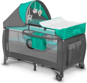 Lionelo - Преносима бебешка кошара SVEN PLUS, сива/тюркоазна