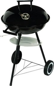 Барбекю на дървени въглища MasterGrill MG913, 42 см, Емайлирана стомана, Дървени дръжки, Долен рафт, 2 колела, Черен/Инокс