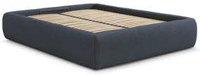 Тъмносиньо двойно легло 160x200 cm тапицирано с място за съхранение/без табла с включена подматрачна рамка Inera – Bobochic Paris