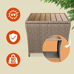 Странична маса от полиротанг с плот от акациева дървесина 45 × 45 cm Кафяво