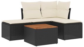 3255916 vidaXL Градински комплект с възглавници, 5 части, черен полиратан
