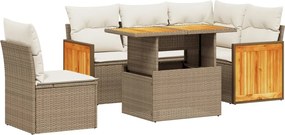 3273963 vidaXL Градински диван с възглавници, 6 части, бежов полиратан