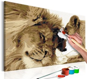 Направете своя собствена картина върху платно - Влюбени лъвове 60x40