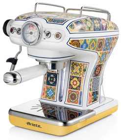 Кафемашина Ariete Positano 1389/1P, 850W, 15 bar, 0.9 л, Стиймър за мляко, Мляно и ESE дози, Бял/жълт