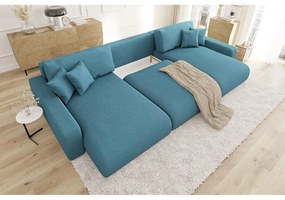 Тюркоазен ъглов диван с място за съхранение от рипсено кадифе Sara – Ropez