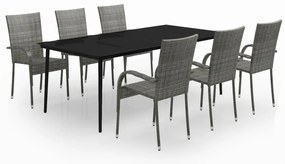 3099411 vidaXL Градински трапезен комплект, 7 части, сиво и черно