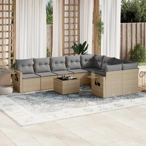 3252986 vidaXL Градински диван с възглавници, 10 части, бежов полиратан