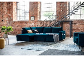 Тюркоаз кадифен разтегателен ъглов диван (ляв ъгъл) Lofty Lilly – Miuform
