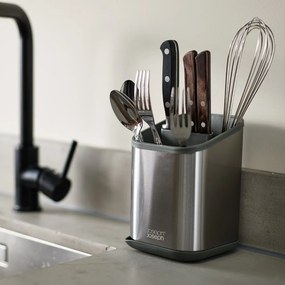 Тавичка за оттичане за прибори от неръждаема стомана в блестящо сребрист цвят 11x11,5 cm Duo Steel – Joseph Joseph