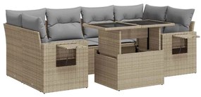 3326430 vidaXL Градински диван с възглавници, 7 части, бежов полиратан