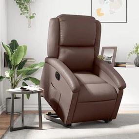 3204242 vidaXL Електрически изправящ реклайнер стол, кафяв, изкуствена кожа