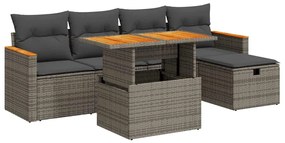 3328110 vidaXL Градински диван с възглавници, 6 части, полиратан, сив