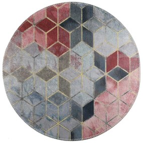 Розов и светлосив кръгъл килим ø 120 cm, който може да се мие - Vitaus