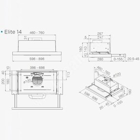 Абсорбатор за вграждане Elica Elite 14 Lux BL 60, 121 W, 60 см, Клас D, 304 м3/ч, LED осветление, Черен