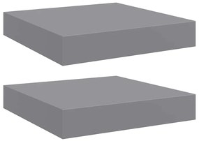 323845 vidaXL Окачени стенни рафтове, 2 бр, сиви, 23x23,5x3,8 см, МДФ