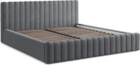 Сиво двойно легло 140x200 cm тапицирано с място за съхранение с включена подматрачна рамка Lemi – Makamii