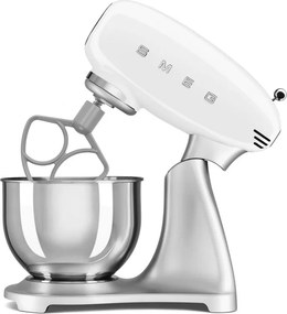 Планетарен миксер Smeg SMF04WHEU, 800W, 4.8 л, 10 скорости, Функция за плавен старт, Крачета против хлъзгане, Бял/Инокс